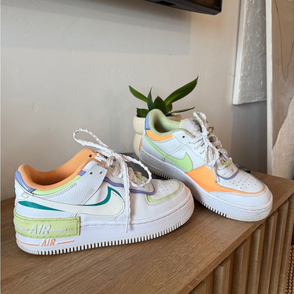 Nike Air Force 1 Low with Peach, Purple, and Green Accents Sz US Womans 8